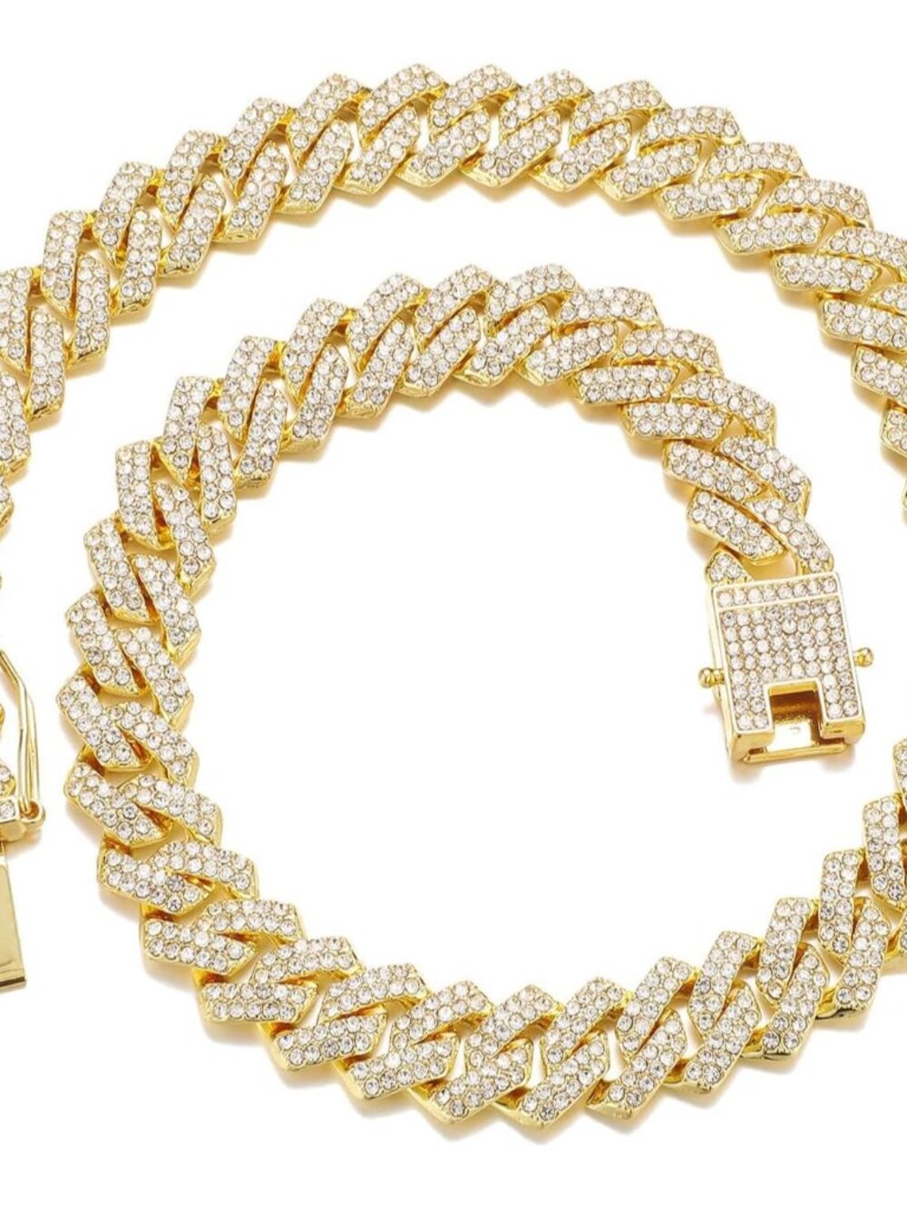 Mens Cuban Link Chain Iced Out Silver Miami Cuban Necklace Bling Diamond Chain H